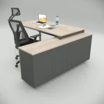 Ear Desk Oak (160cm with Bottom Shelf)